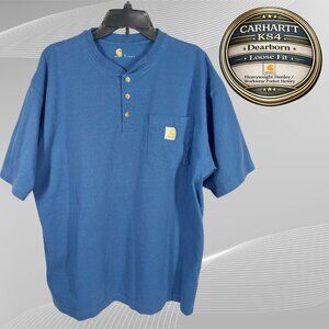 Carhartt K84 NVY Loose Fit Heavyweight Pocket Henley Shirt Mens Large Navy
